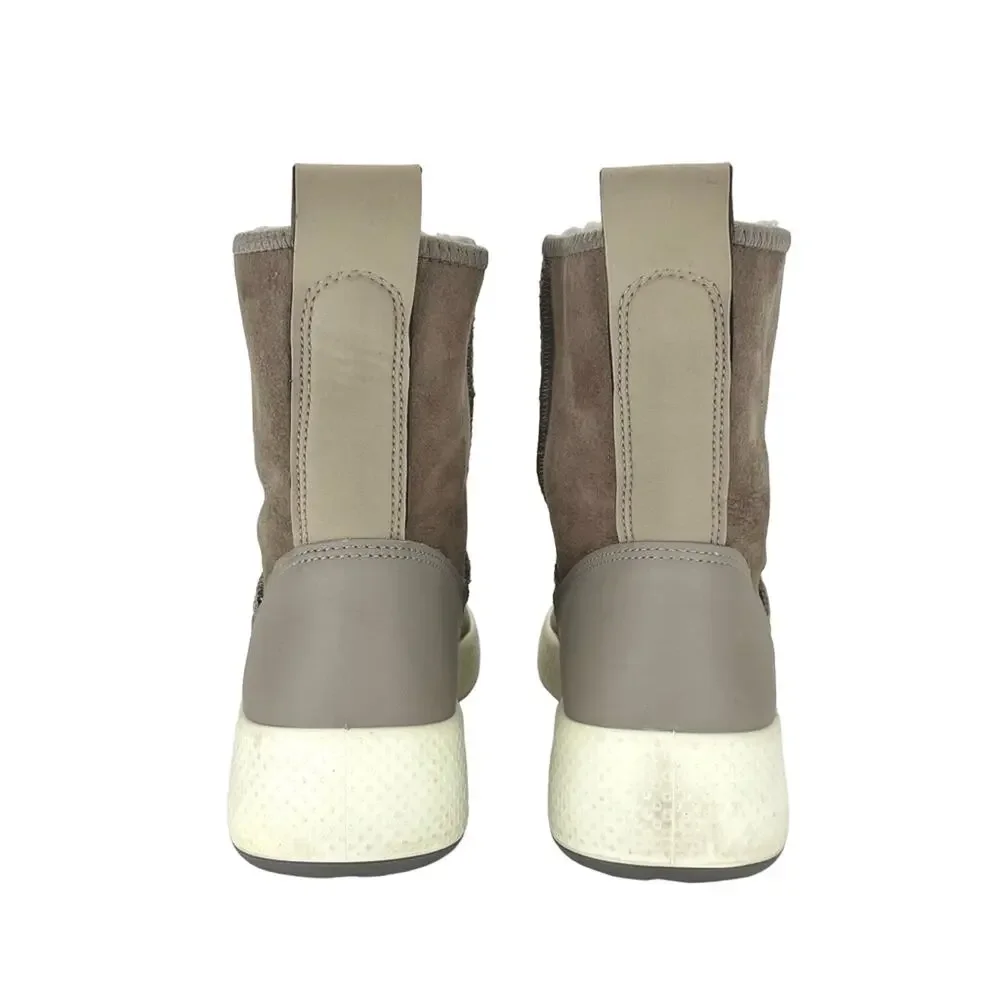Ecco Women Taupe Winter Boot Size 5-5.5 Leather Shearling Lined Foldable Bootie